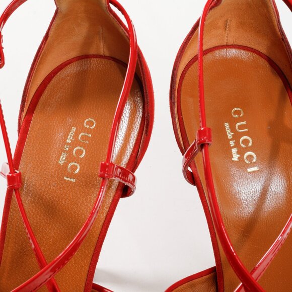Gucci Red Suede Criss Cross Strappy Platform Sandal Pumps - Picture 10 of 11